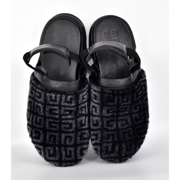 I0 NIB GIVENCHY Black Faux Shearling Marshmallow Sling Back Clogs Size 45 $975 main image 4
